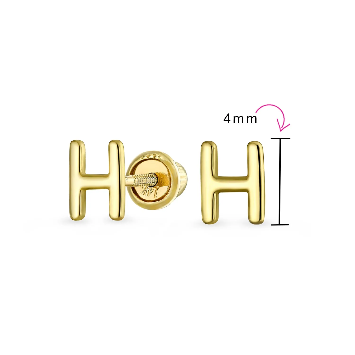 A-Z Geometric Alphabet Letter Initial Stud Earrings Real 14K Gold