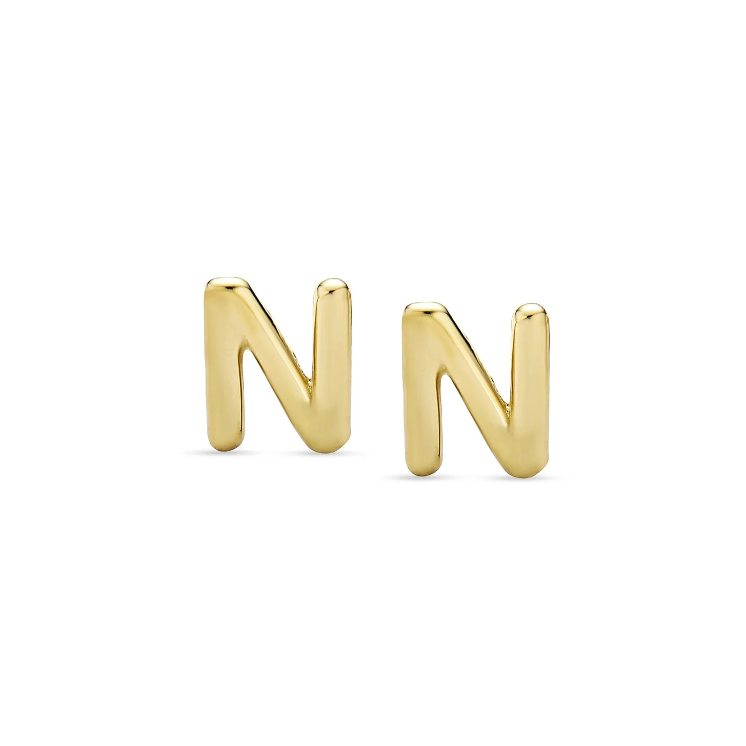 A-Z Geometric Alphabet Letter Initial Stud Earrings Real 14K Gold