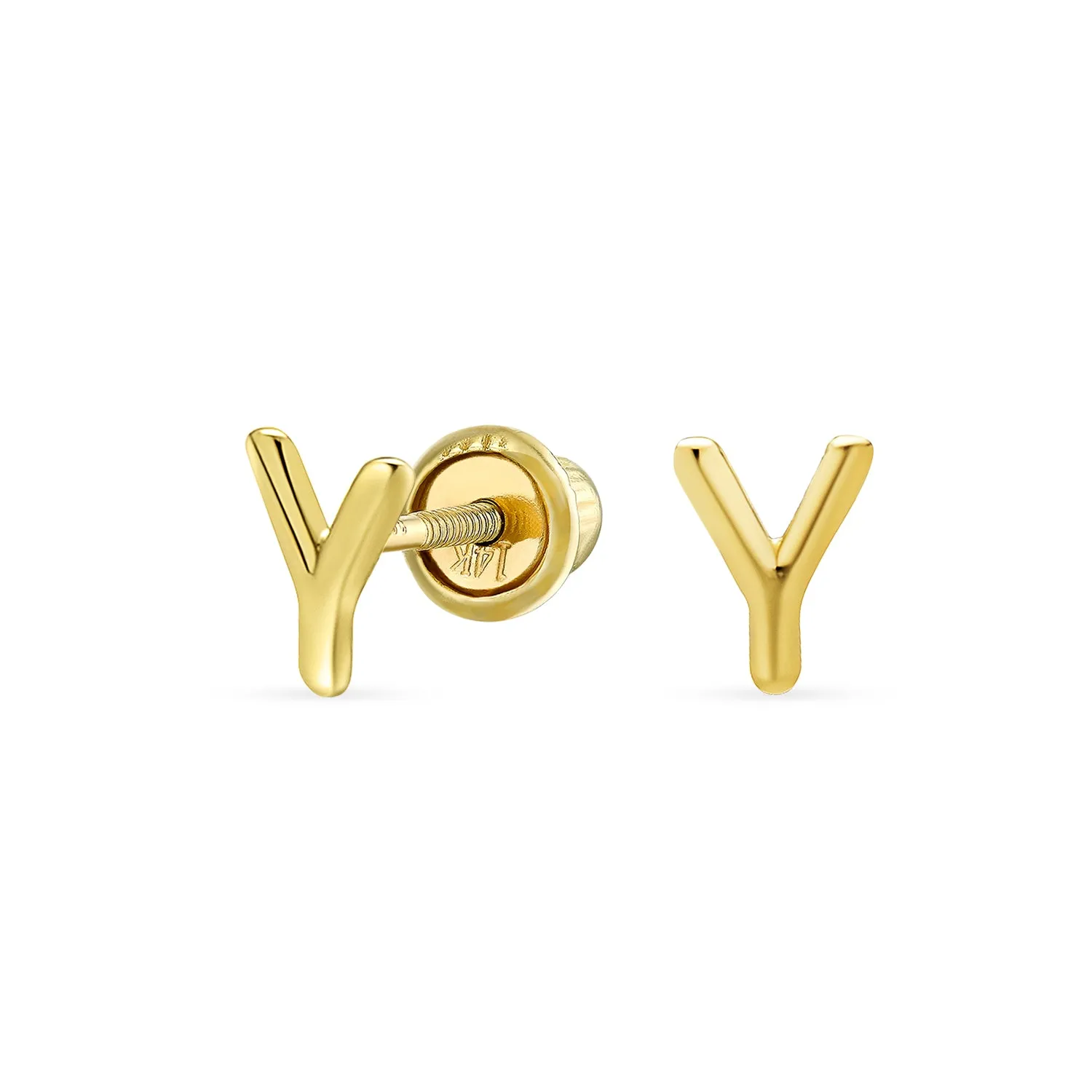 A-Z Geometric Alphabet Letter Initial Stud Earrings Real 14K Gold