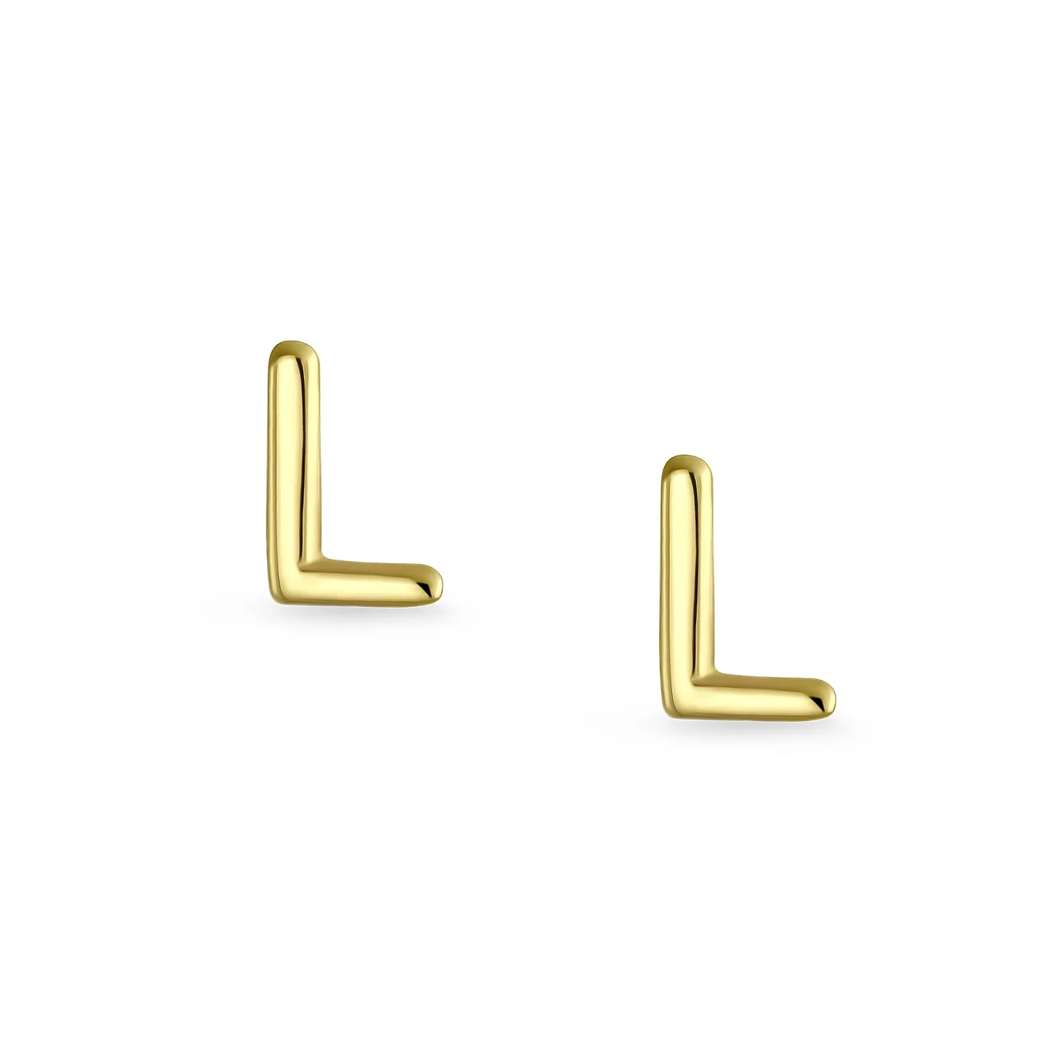 A-Z Geometric Alphabet Letter Initial Stud Earrings Real 14K Gold