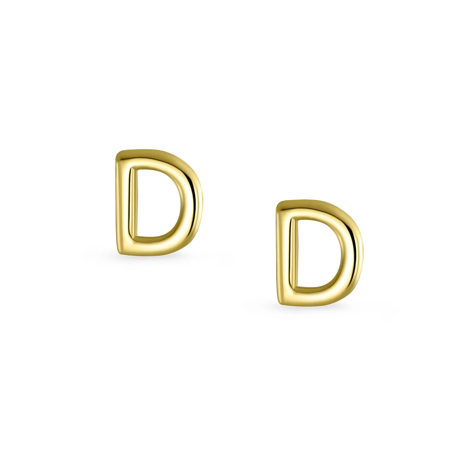 A-Z Geometric Alphabet Letter Initial Stud Earrings Real 14K Gold