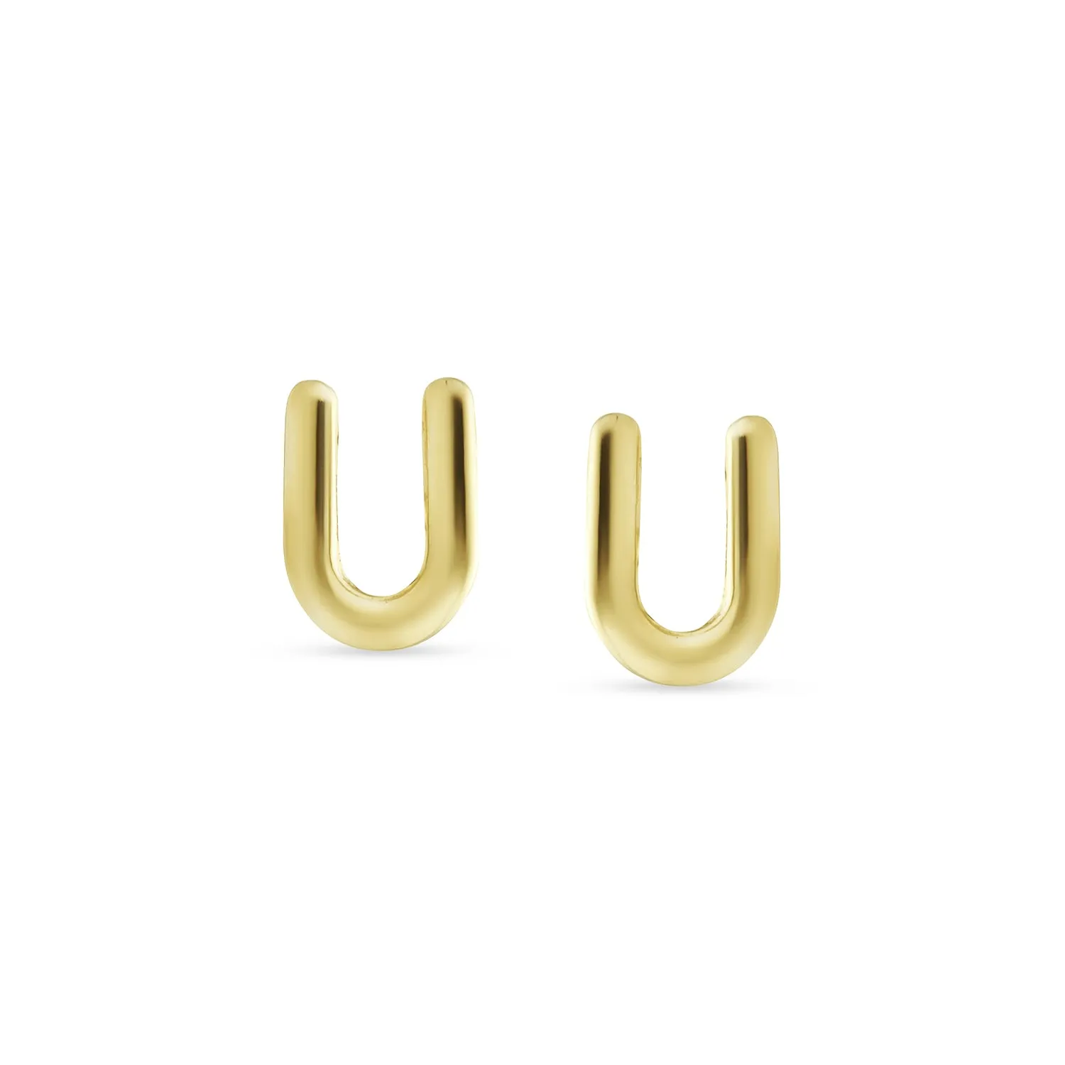 A-Z Geometric Alphabet Letter Initial Stud Earrings Real 14K Gold