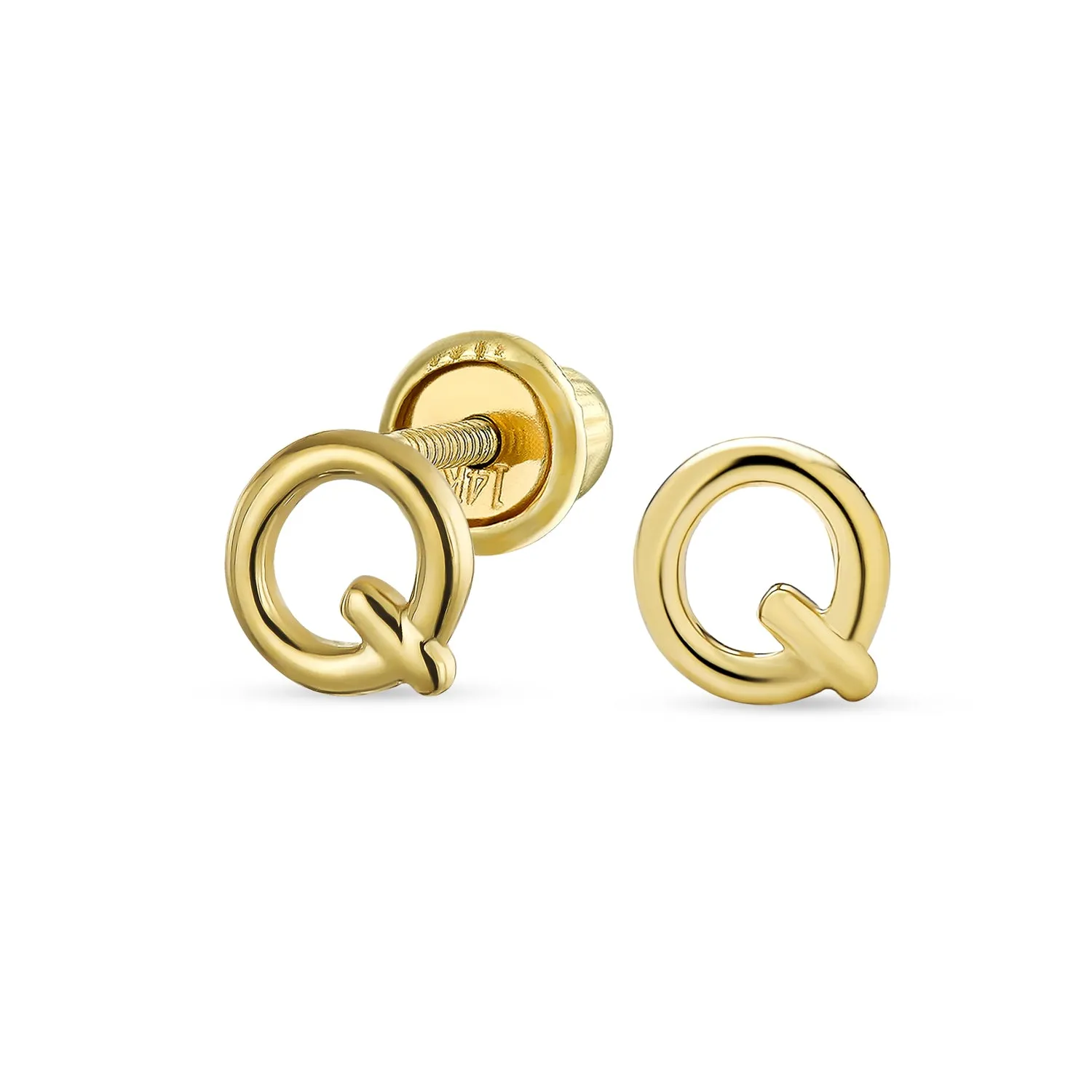 A-Z Geometric Alphabet Letter Initial Stud Earrings Real 14K Gold