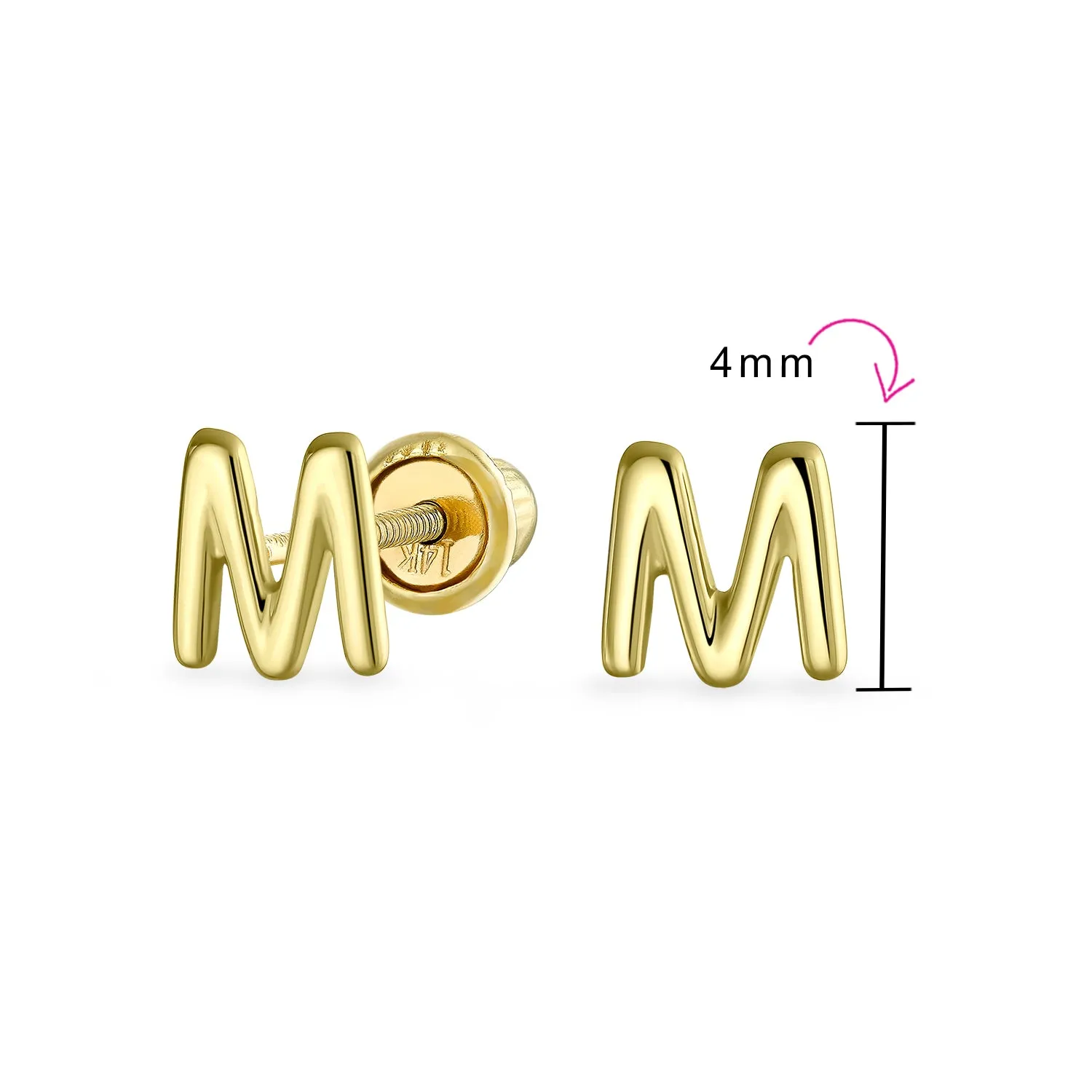 A-Z Geometric Alphabet Letter Initial Stud Earrings Real 14K Gold