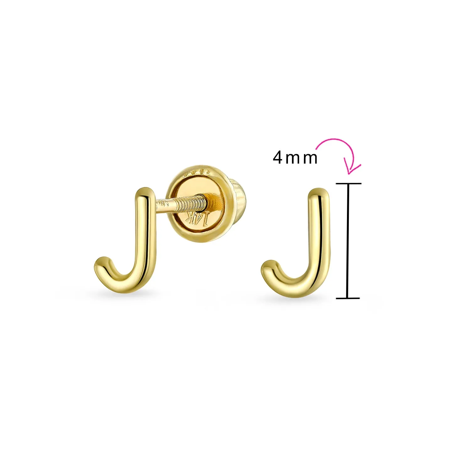 A-Z Geometric Alphabet Letter Initial Stud Earrings Real 14K Gold