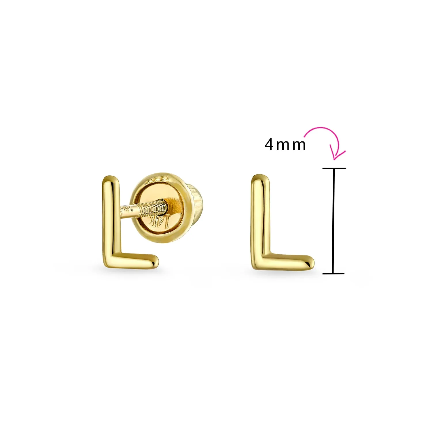 A-Z Geometric Alphabet Letter Initial Stud Earrings Real 14K Gold