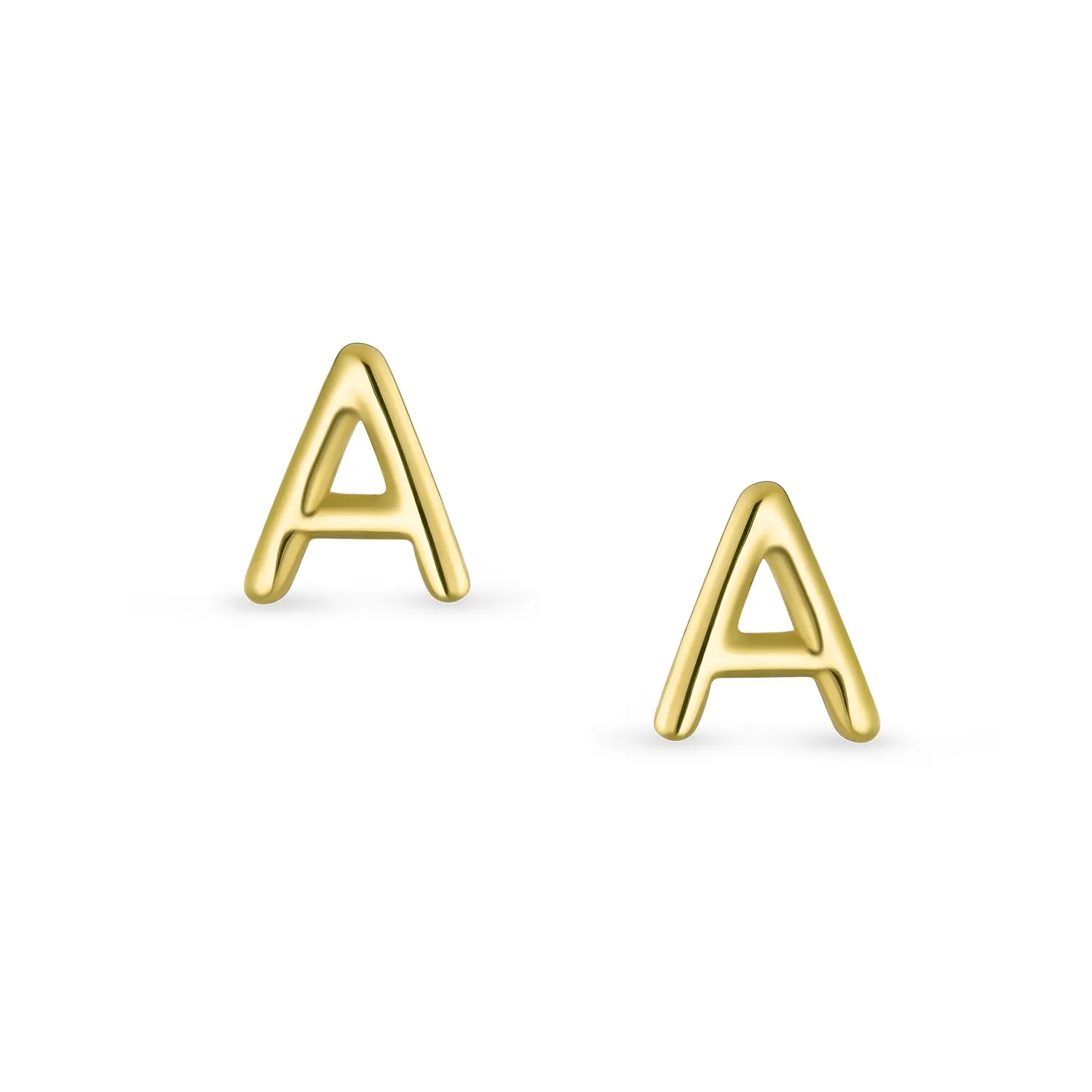 A-Z Geometric Alphabet Letter Initial Stud Earrings Real 14K Gold