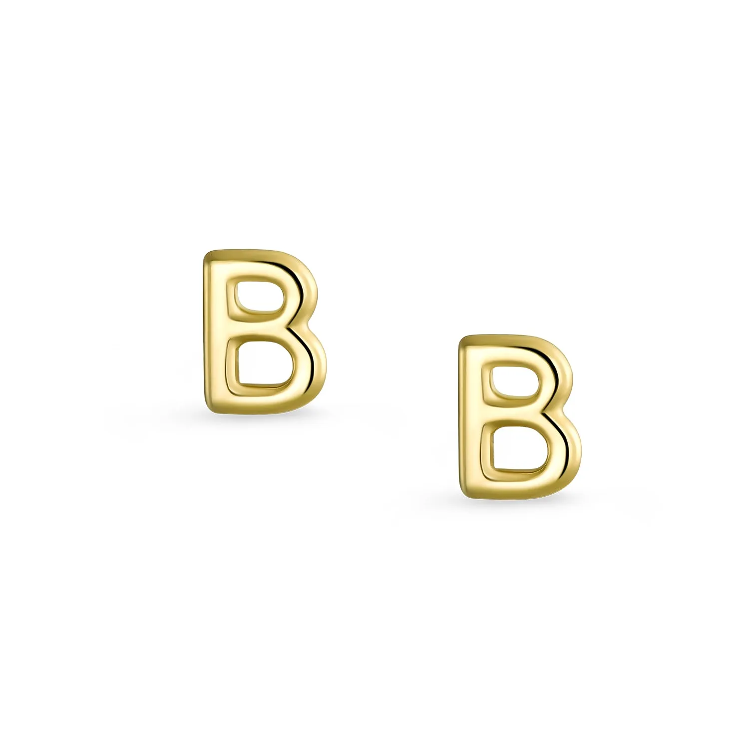 A-Z Geometric Alphabet Letter Initial Stud Earrings Real 14K Gold