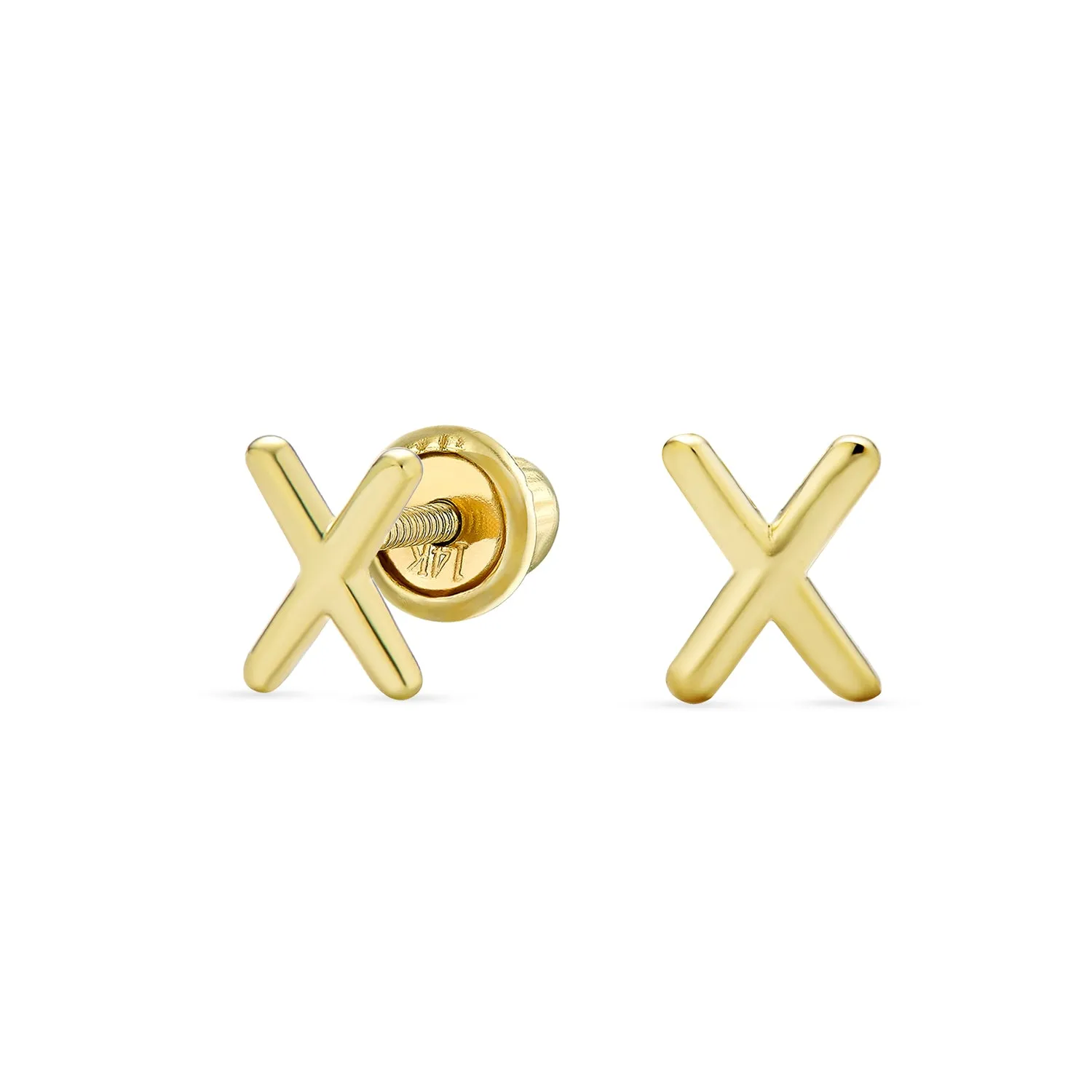 A-Z Geometric Alphabet Letter Initial Stud Earrings Real 14K Gold