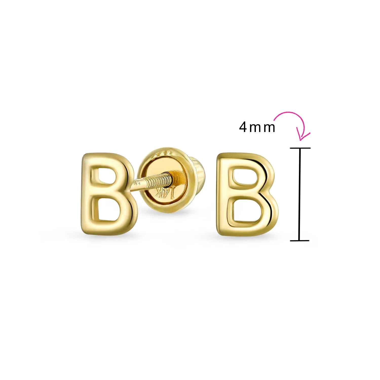 A-Z Geometric Alphabet Letter Initial Stud Earrings Real 14K Gold