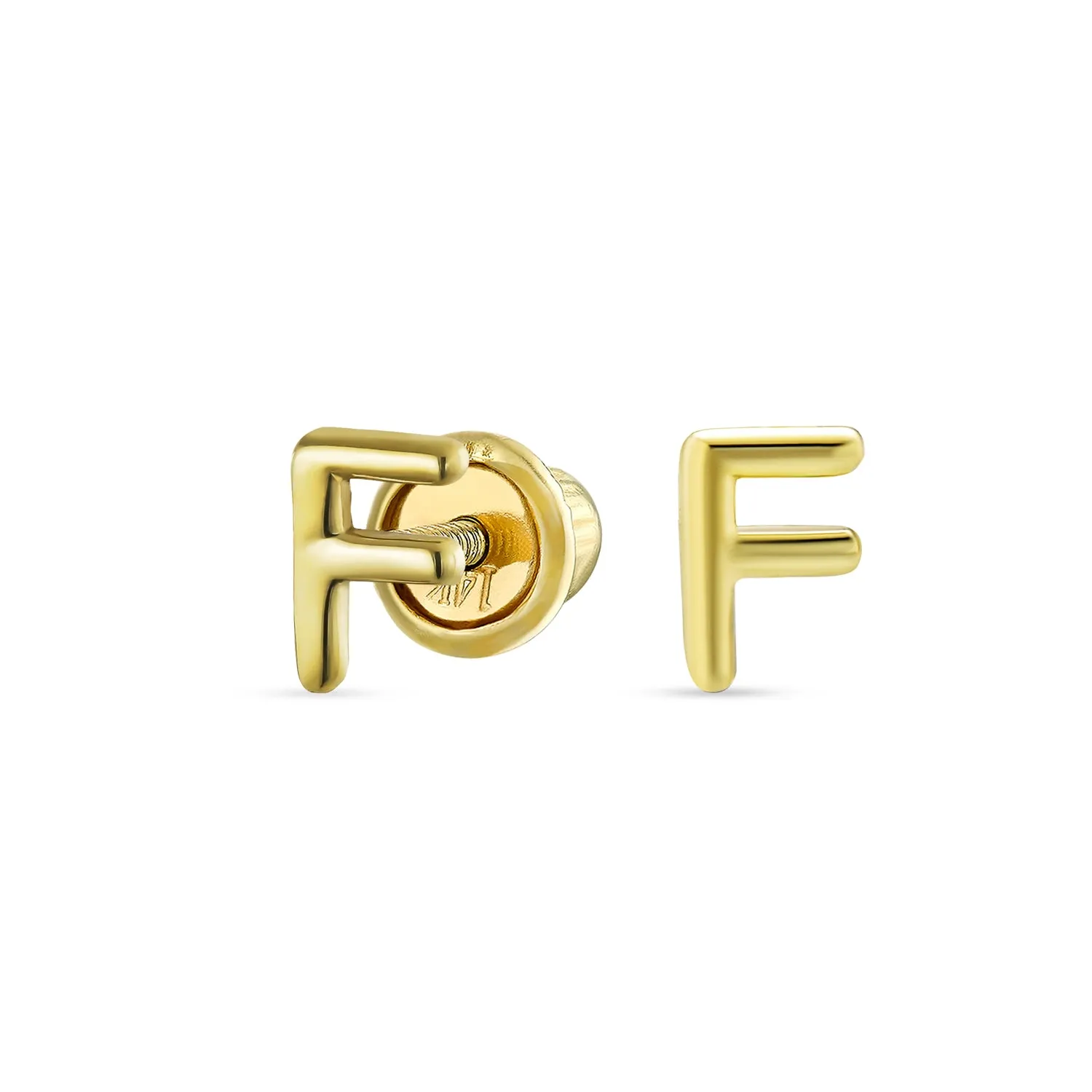 A-Z Geometric Alphabet Letter Initial Stud Earrings Real 14K Gold