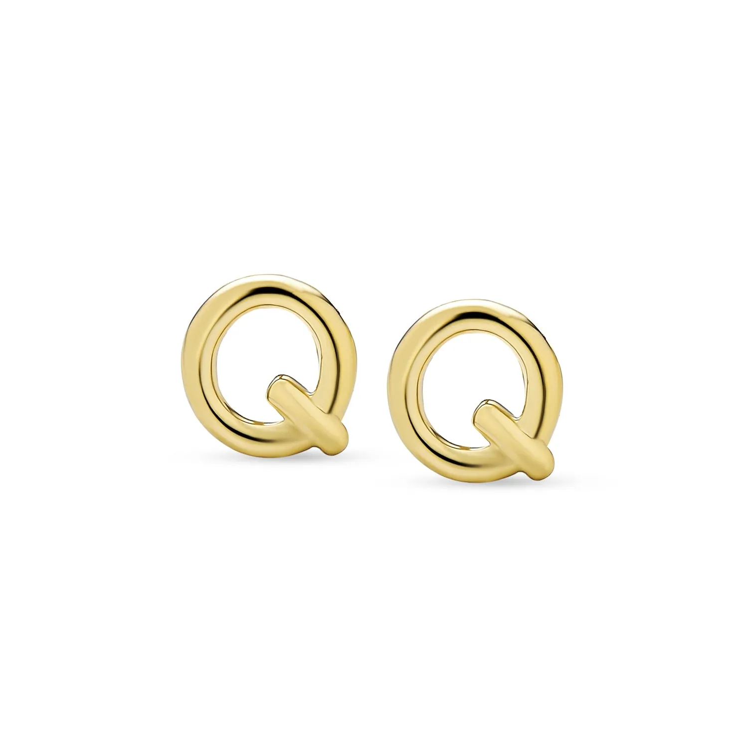 A-Z Geometric Alphabet Letter Initial Stud Earrings Real 14K Gold