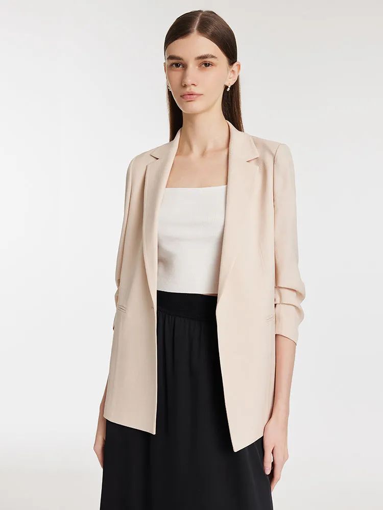 Acetate Ruched Sleeves Women Blazer