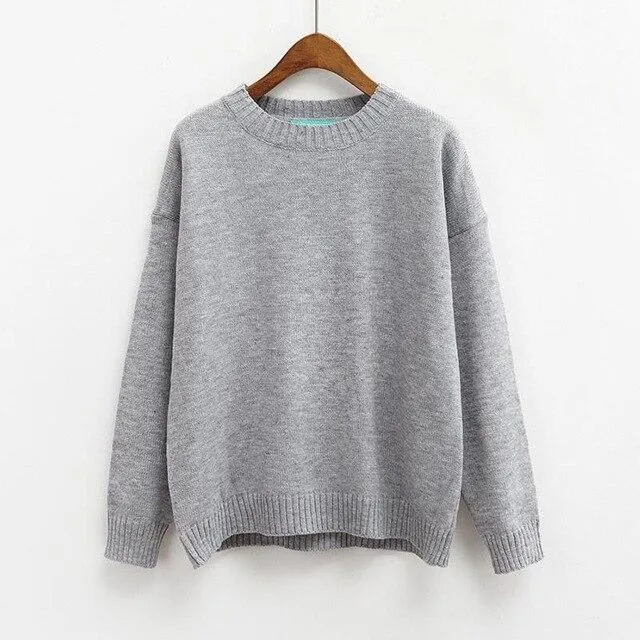 All Match Casual Basic Solid O-neck Long Sleeve Loose Female Sweaters