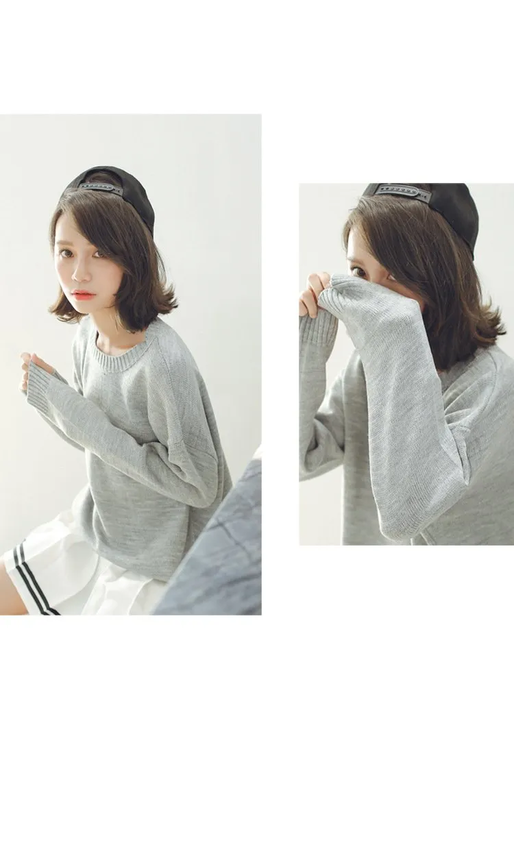 All Match Casual Basic Solid O-neck Long Sleeve Loose Female Sweaters