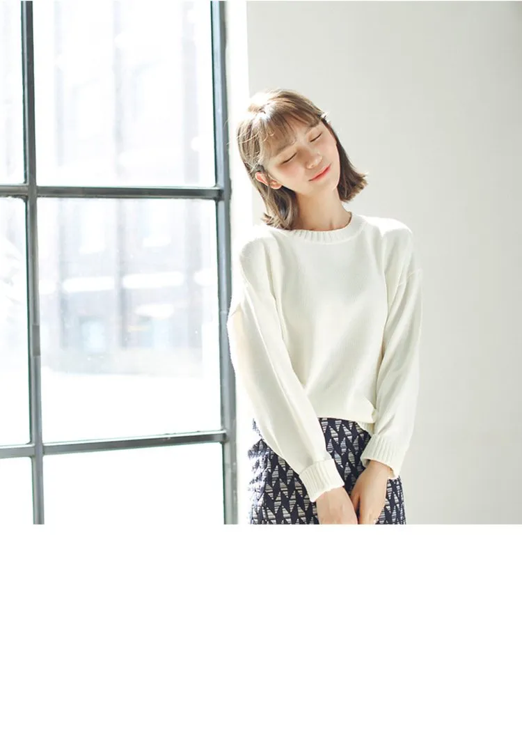 All Match Casual Basic Solid O-neck Long Sleeve Loose Female Sweaters