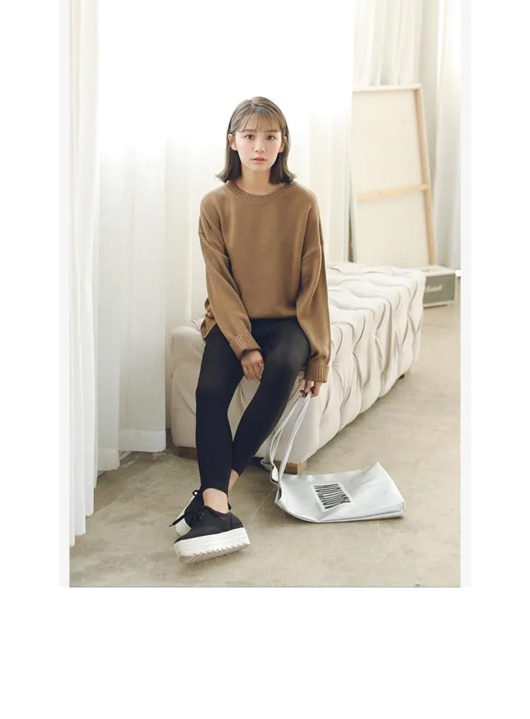 All Match Casual Basic Solid O-neck Long Sleeve Loose Female Sweaters