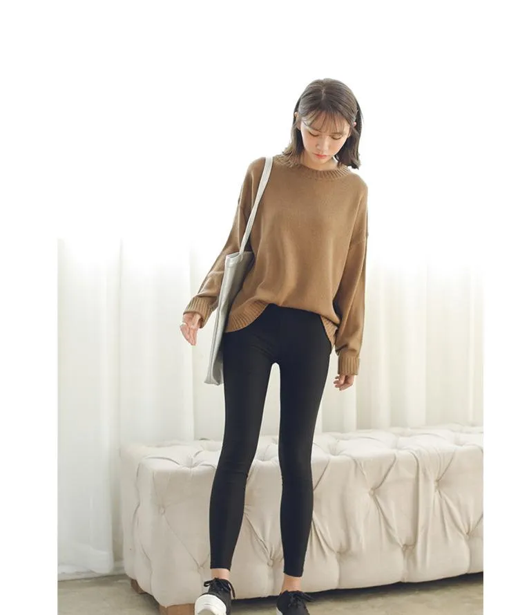 All Match Casual Basic Solid O-neck Long Sleeve Loose Female Sweaters