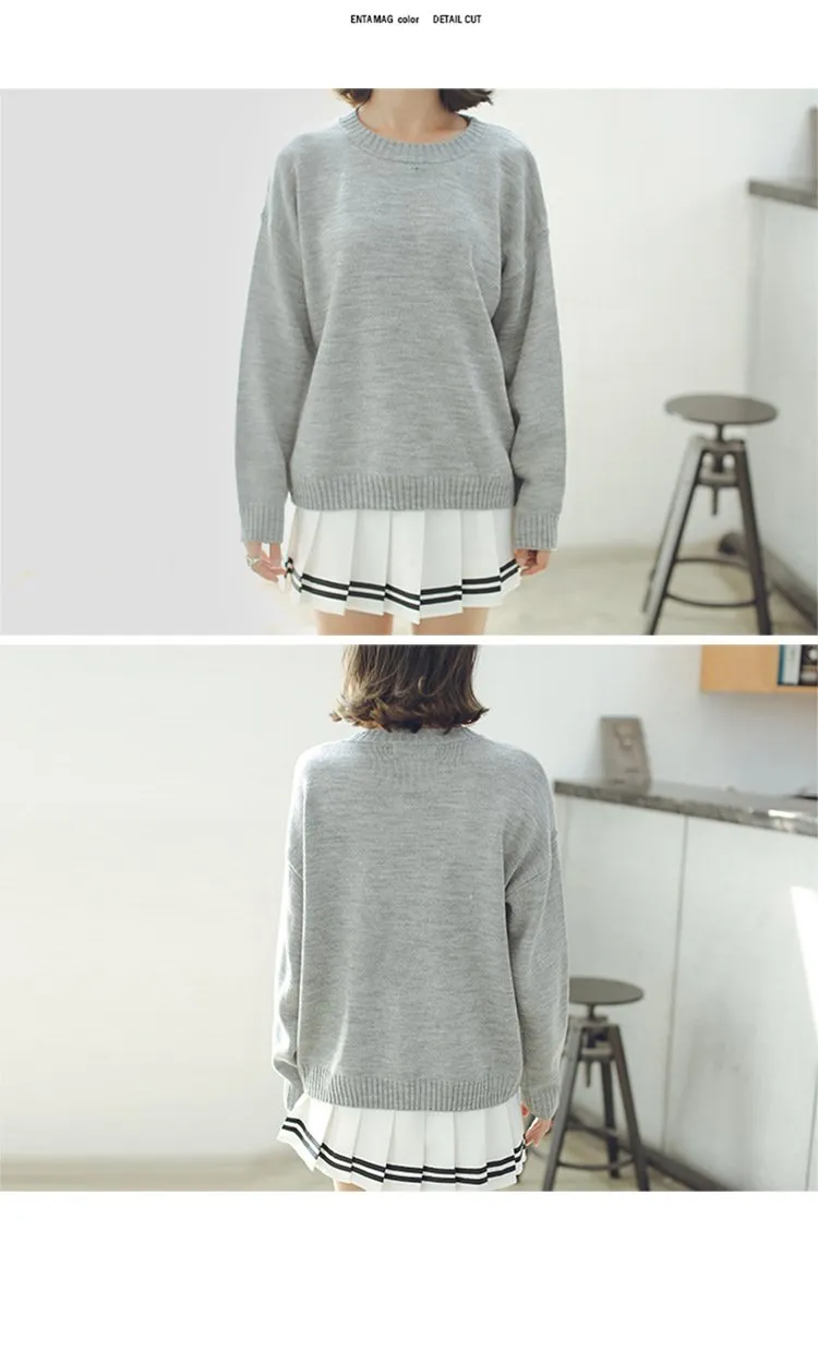 All Match Casual Basic Solid O-neck Long Sleeve Loose Female Sweaters