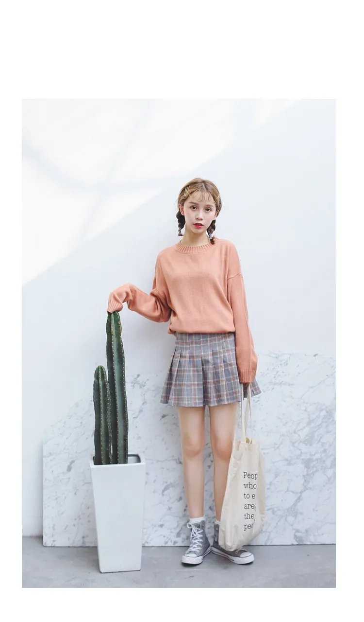 All Match Casual Basic Solid O-neck Long Sleeve Loose Female Sweaters