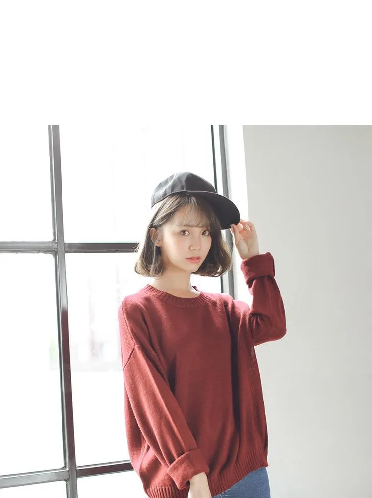 All Match Casual Basic Solid O-neck Long Sleeve Loose Female Sweaters