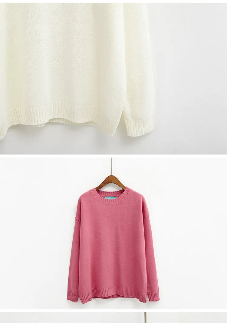 All Match Casual Basic Solid O-neck Long Sleeve Loose Female Sweaters