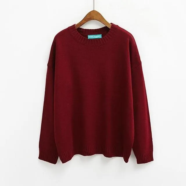 All Match Casual Basic Solid O-neck Long Sleeve Loose Female Sweaters