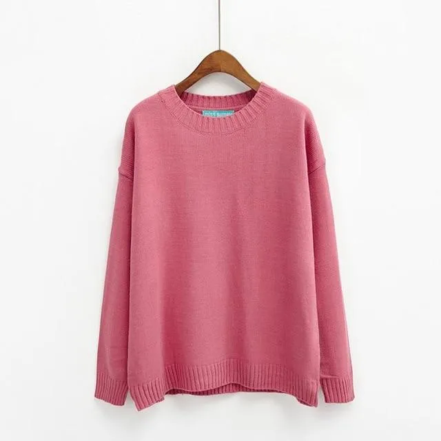 All Match Casual Basic Solid O-neck Long Sleeve Loose Female Sweaters