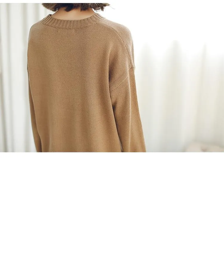 All Match Casual Basic Solid O-neck Long Sleeve Loose Female Sweaters