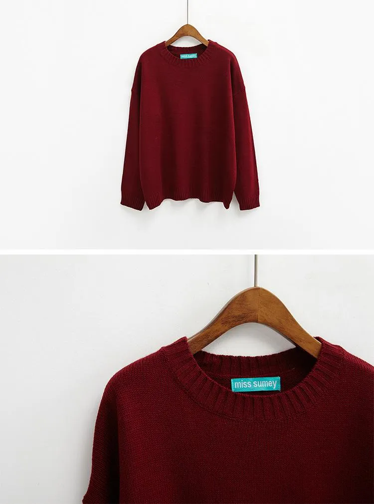 All Match Casual Basic Solid O-neck Long Sleeve Loose Female Sweaters