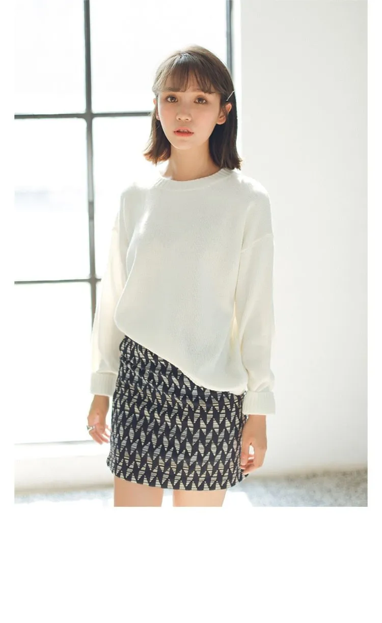 All Match Casual Basic Solid O-neck Long Sleeve Loose Female Sweaters