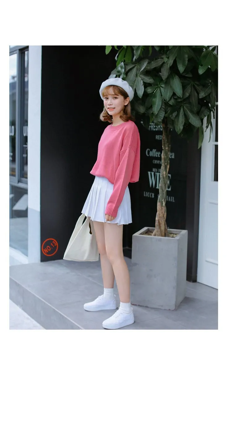 All Match Casual Basic Solid O-neck Long Sleeve Loose Female Sweaters