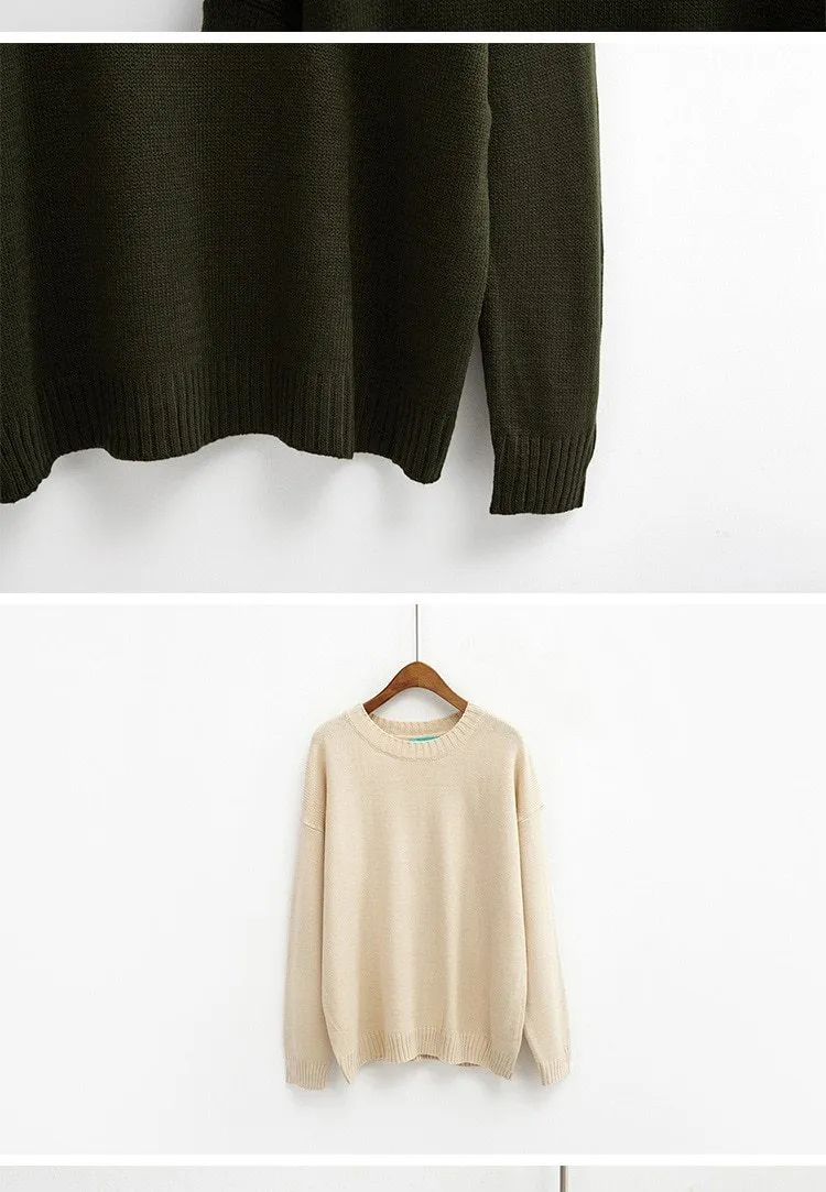 All Match Casual Basic Solid O-neck Long Sleeve Loose Female Sweaters