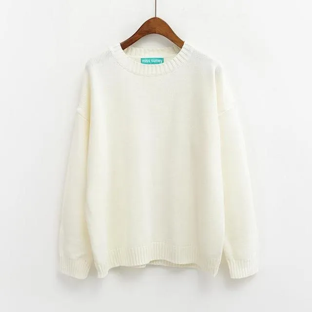 All Match Casual Basic Solid O-neck Long Sleeve Loose Female Sweaters