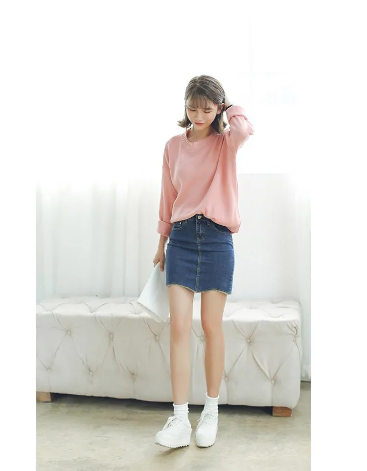 All Match Casual Basic Solid O-neck Long Sleeve Loose Female Sweaters