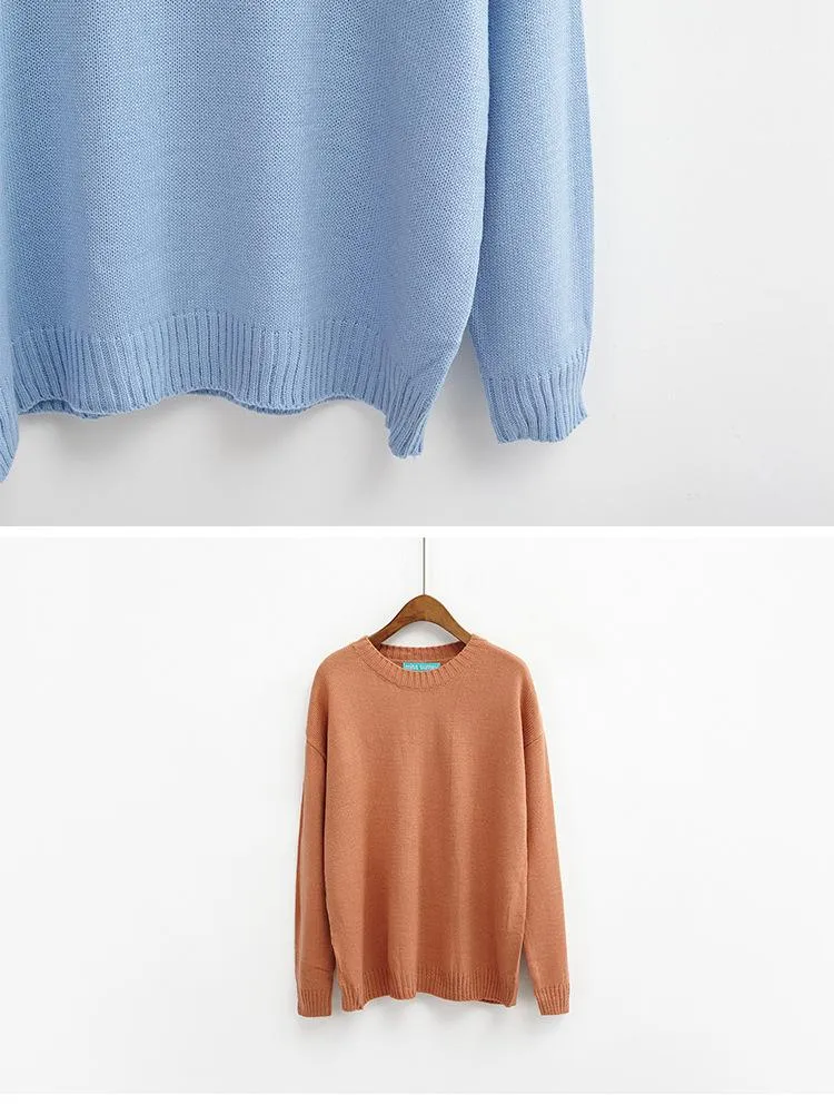 All Match Casual Basic Solid O-neck Long Sleeve Loose Female Sweaters