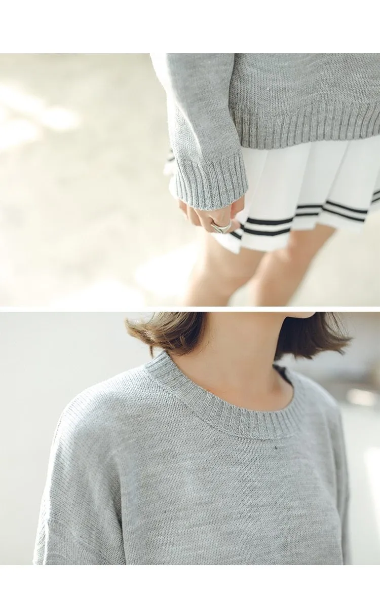 All Match Casual Basic Solid O-neck Long Sleeve Loose Female Sweaters