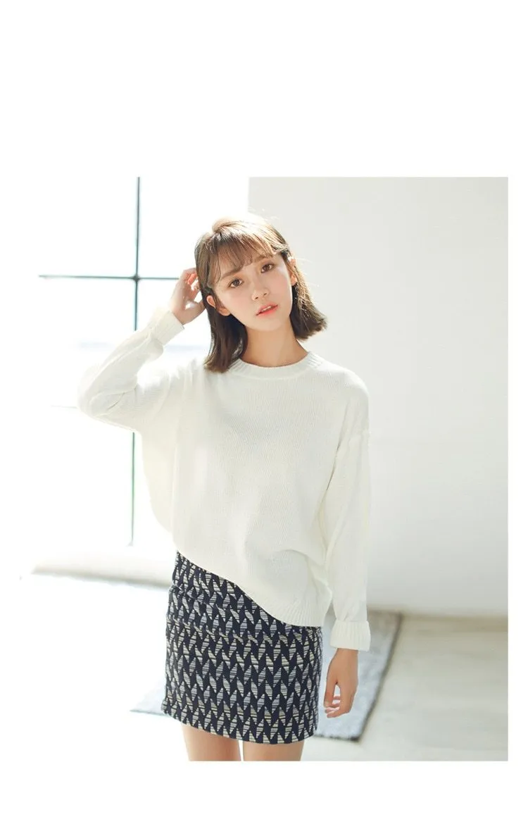 All Match Casual Basic Solid O-neck Long Sleeve Loose Female Sweaters