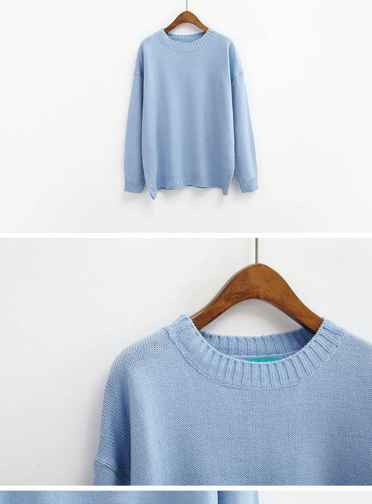 All Match Casual Basic Solid O-neck Long Sleeve Loose Female Sweaters