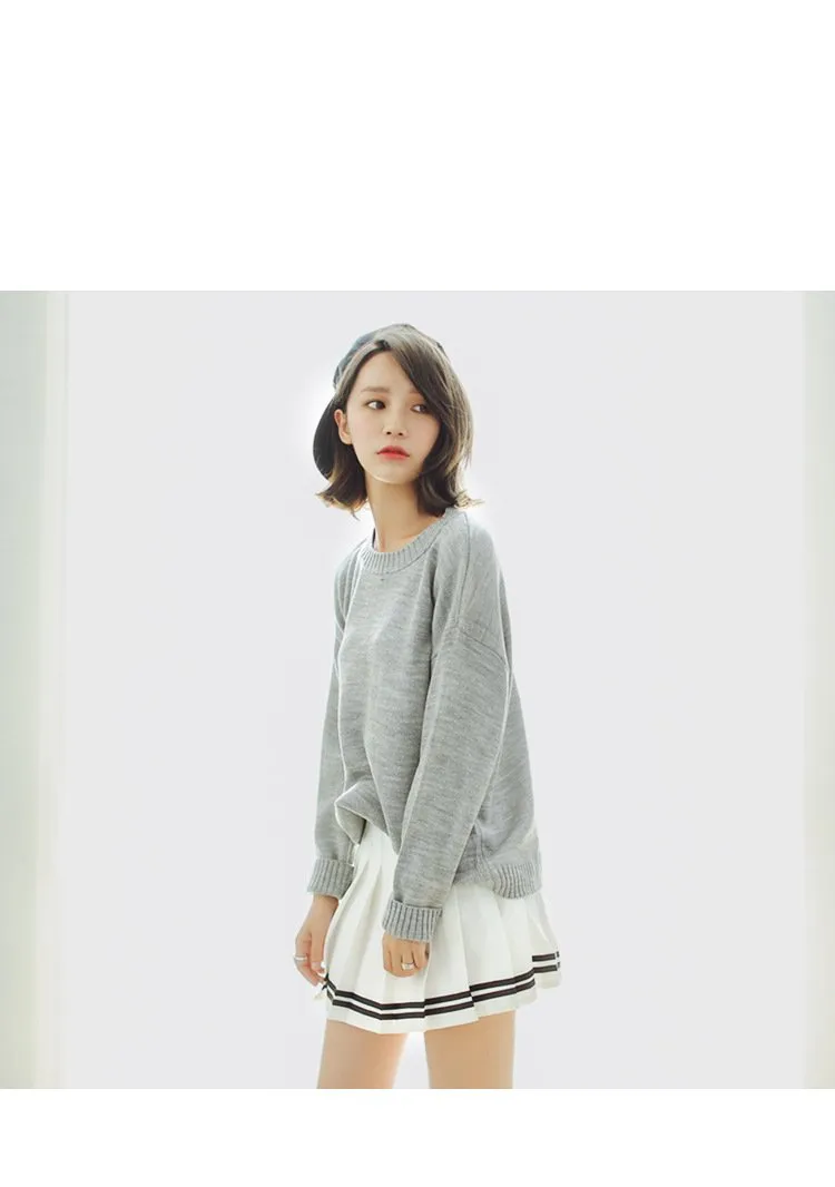 All Match Casual Basic Solid O-neck Long Sleeve Loose Female Sweaters