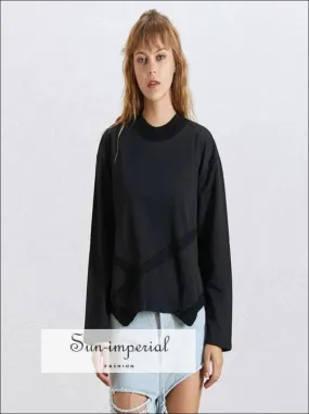 Allison Sweatshirt - Solid Black Oversize Sweatshirt for Women O Neck Long Sleeve side Split