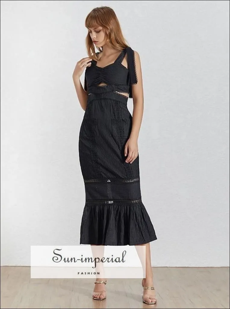 Amelia Dress- Vintage Black and White Tie Straps Women Mermaid Cut Dress