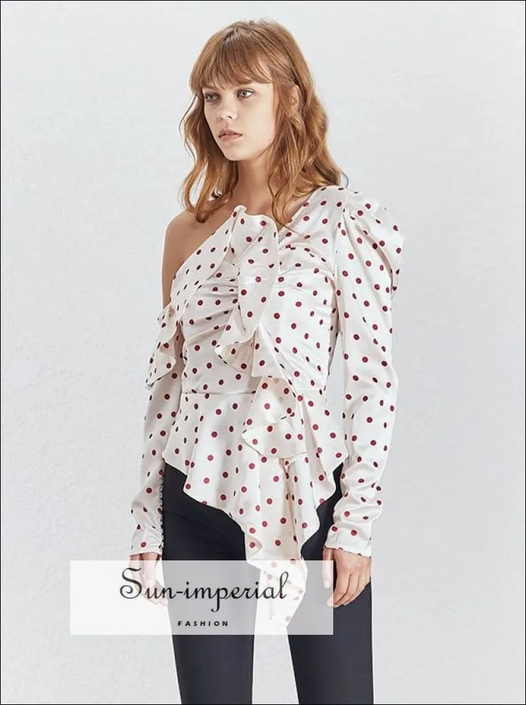 Ana top - Elegant Polka Dot Women Blouse off the Shoulder Ruffles Slim Cut