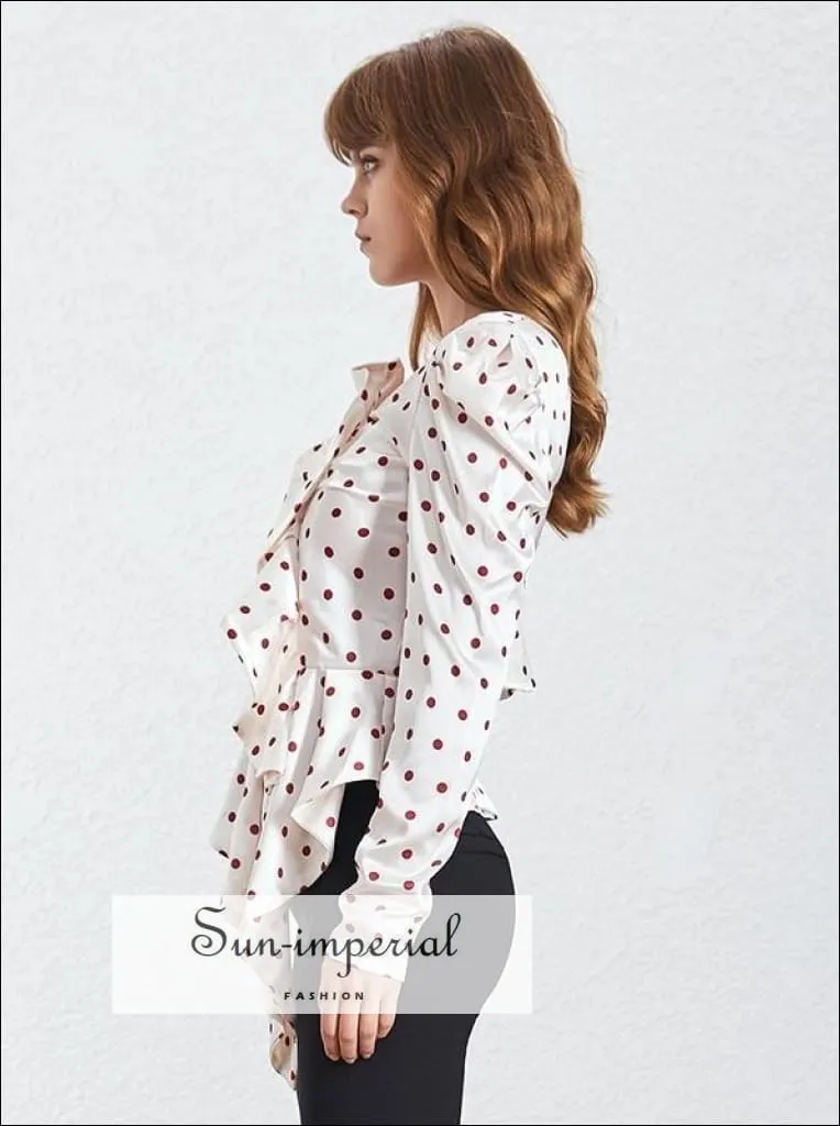 Ana top - Elegant Polka Dot Women Blouse off the Shoulder Ruffles Slim Cut