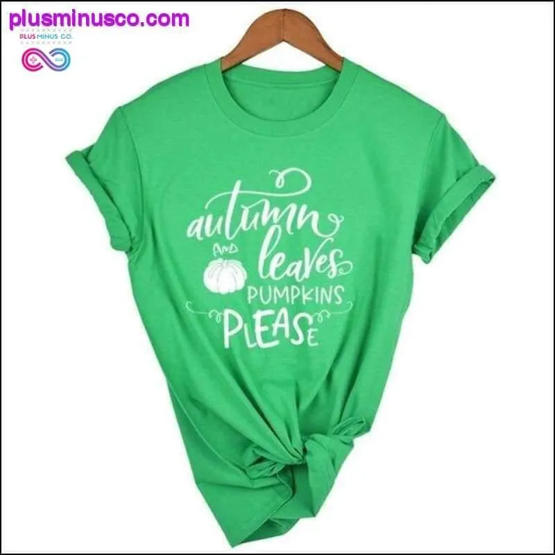 Autumn Leaves Pumpkin Please Slogan Tops Outfit ||