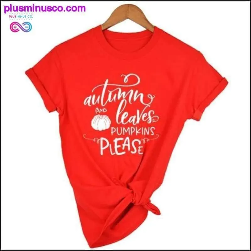 Autumn Leaves Pumpkin Please Slogan Tops Outfit ||