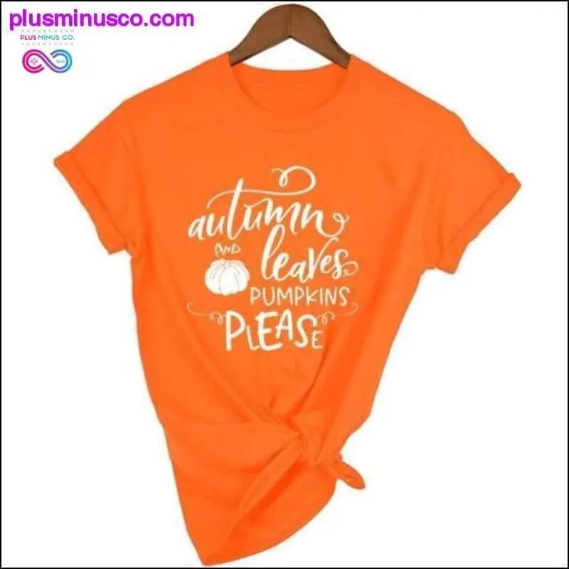 Autumn Leaves Pumpkin Please Slogan Tops Outfit ||