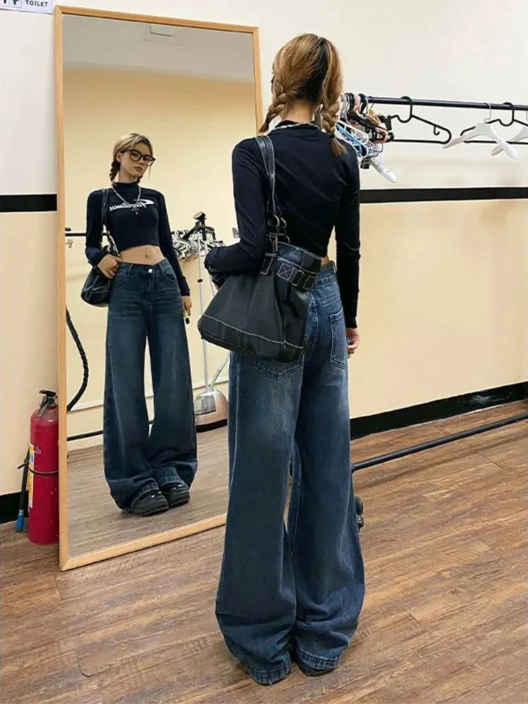 Baggy Women Korean Style Distressed Wide Leg Denim Harajuku Pant