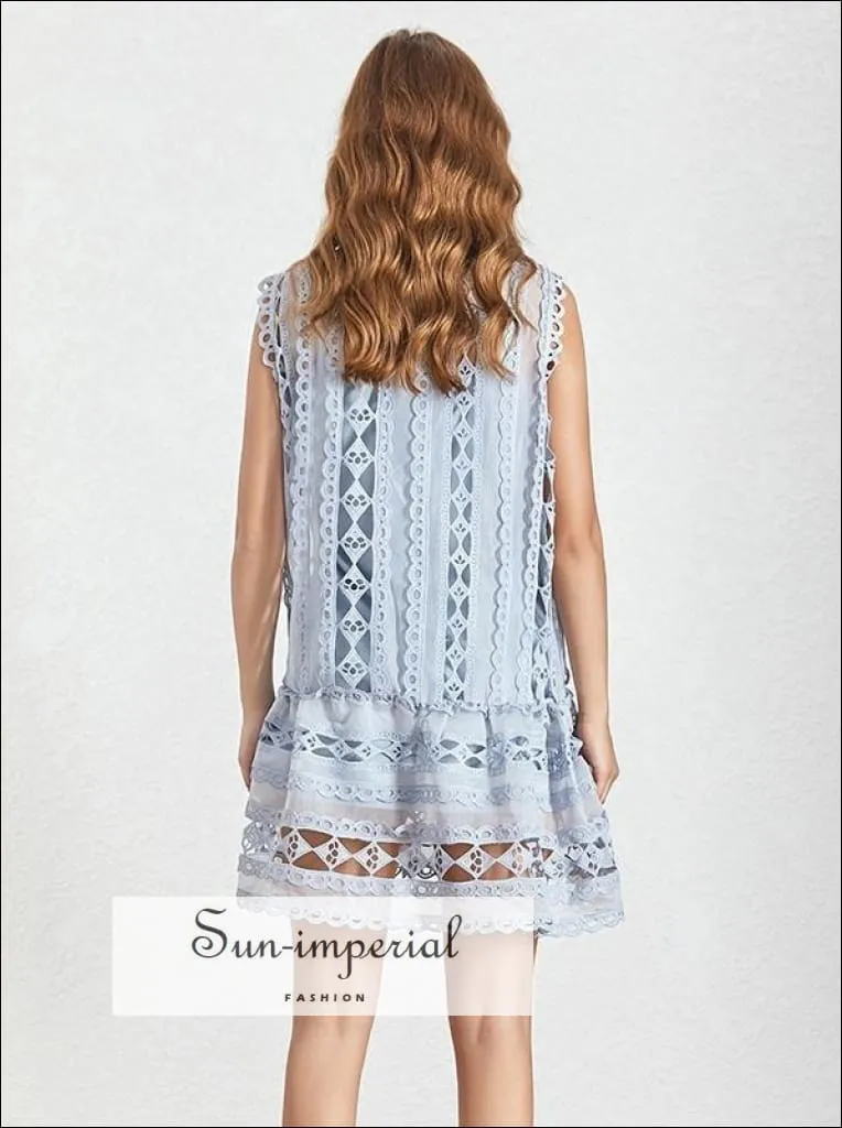 Bambi Dress - Casual Lace Mini O Neck Sleeveless Loose Mini Dress