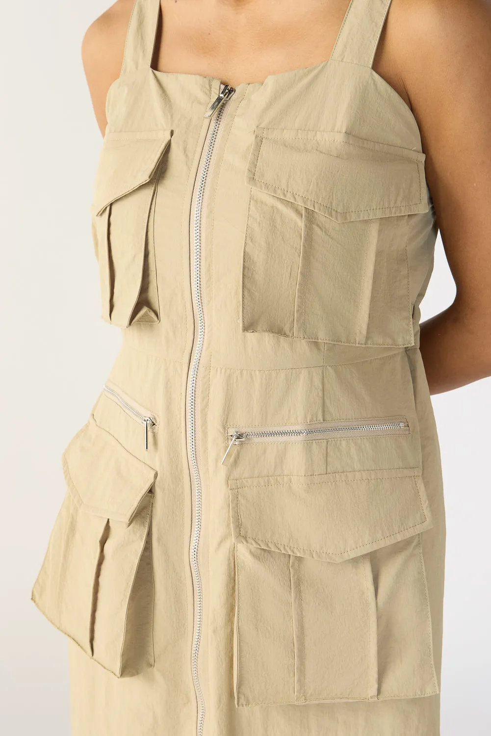 Beige Long Trench Utility Dress